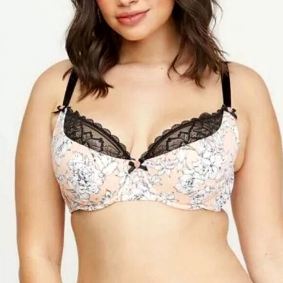 Cacique Lane Bryant Bra 42G lightly lined French Balconette floral - Picture 1 of 12